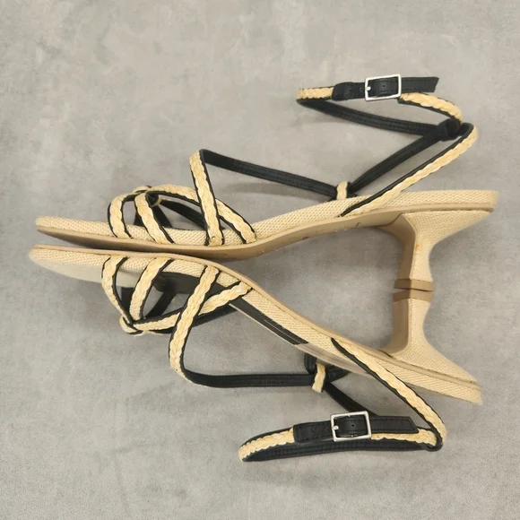 Dolce Vita Sandals 10 Tan Woven Dainty Strappy Bev Kitten Heel Square New $120 - Picture 5 of 16